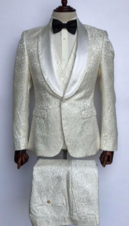 Off White sale Cream Ivory Mandarin Suit For Men main image 1