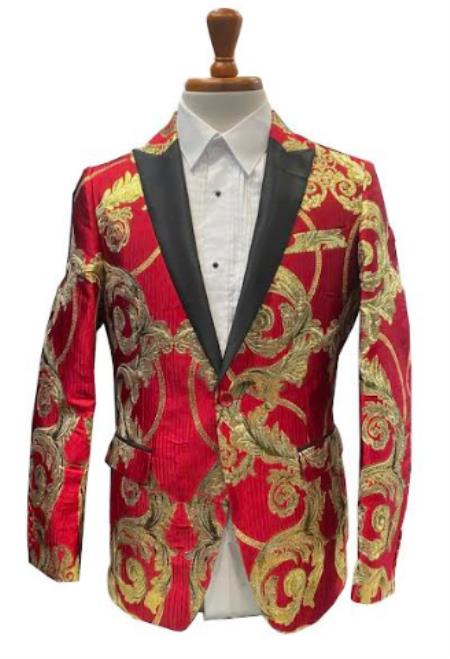 Red and Gold Tuxedo Dinner Jacket - Prom 2026 Blazer