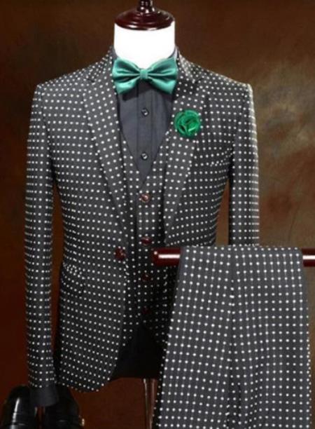 Black And White Dots Vested Suits - Wedding Prom 2025 Suits