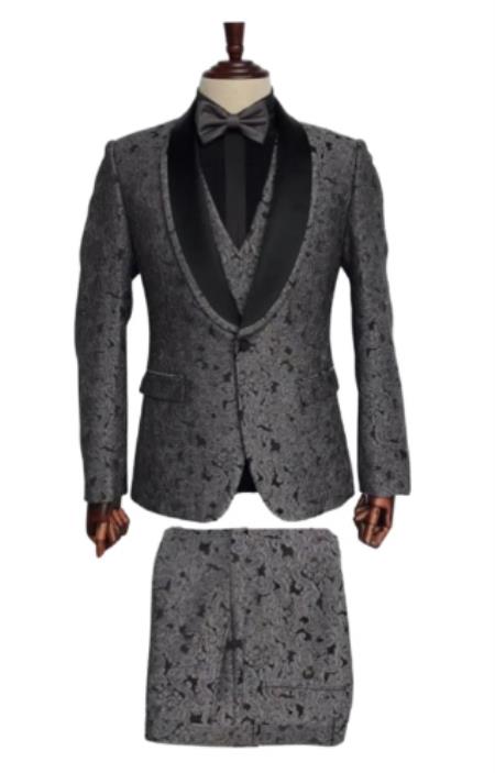 Grey Paisley Suit - Fashion Prom 2025 Suit - Wedding Gray Tuxedo