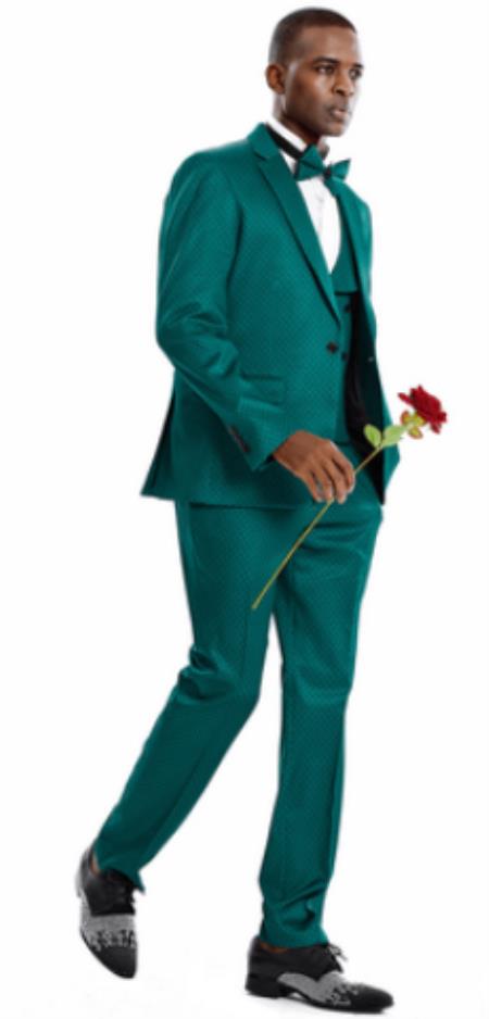 Mens One Button Dot Skinny Fit Prom 2025 Suit Green