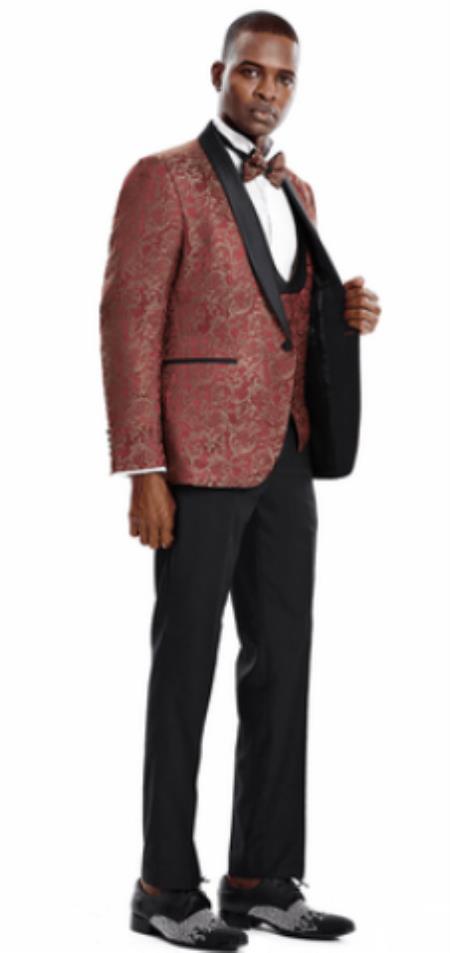 Mens One Button Paisley Skinny Fit Prom 2025 Suit Rust