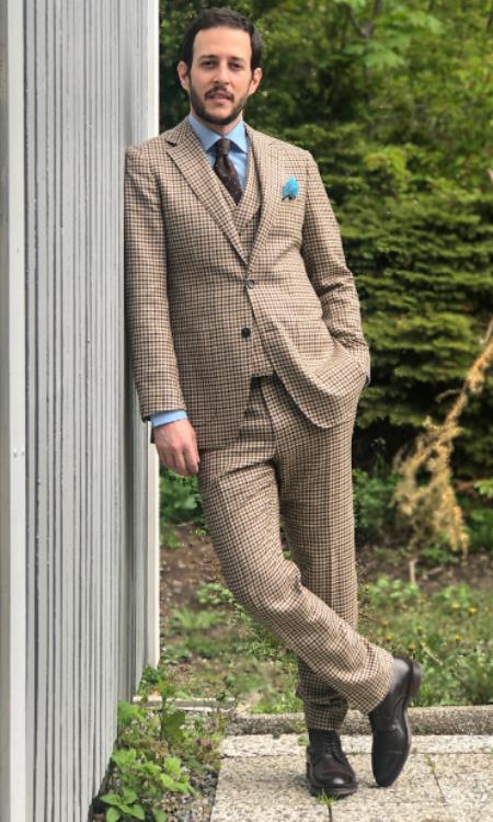 Mens Peak Lapel Ticket Pocket Suit Black and White main image 0