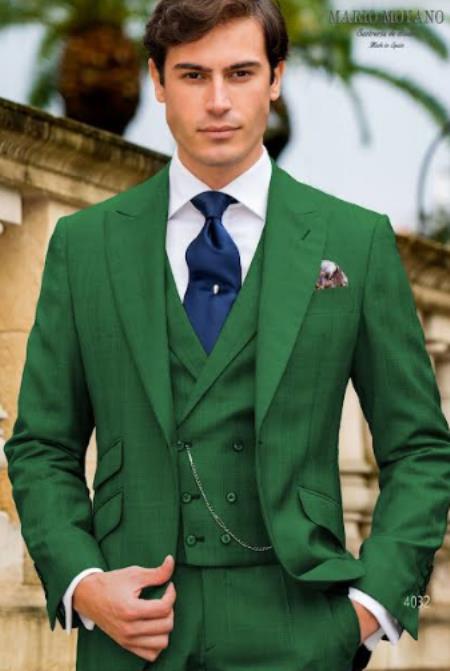 Mens Peak Lapel One Button Green Colour