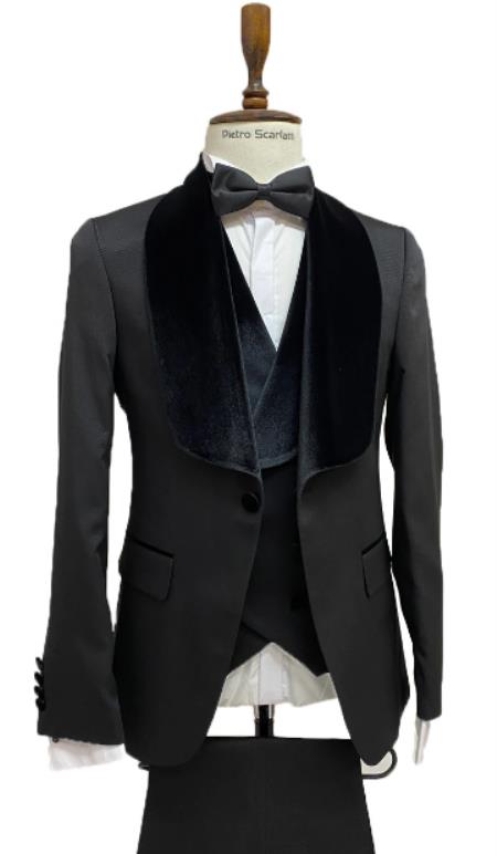 Black Tuxedo Dinner Jacket Wide Velvet Tuxedo Jacket - Prom 2025 Blazer