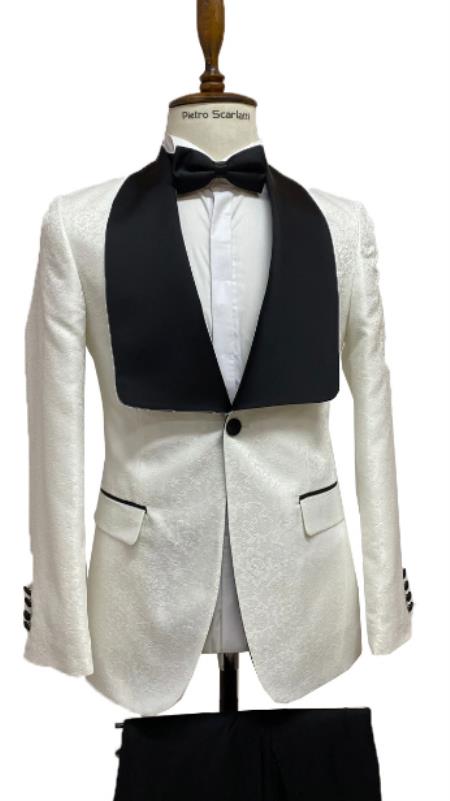 Ivory and Black Tuxedo Dinner Jacket Wide Velvet Groom Tuxedo Jacket - Prom 2026 Blazer
