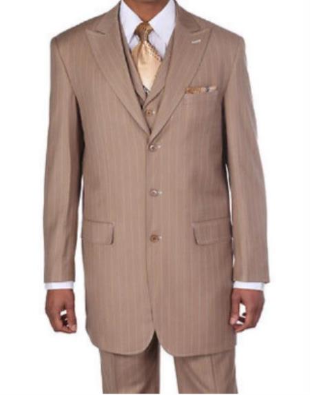 Tan Pinstripe Suit - Beige Pinstripe Suit