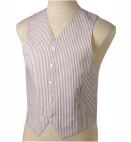 Striped Khaki and White Seersucker Vests - 90 Days Delivery Custom Made