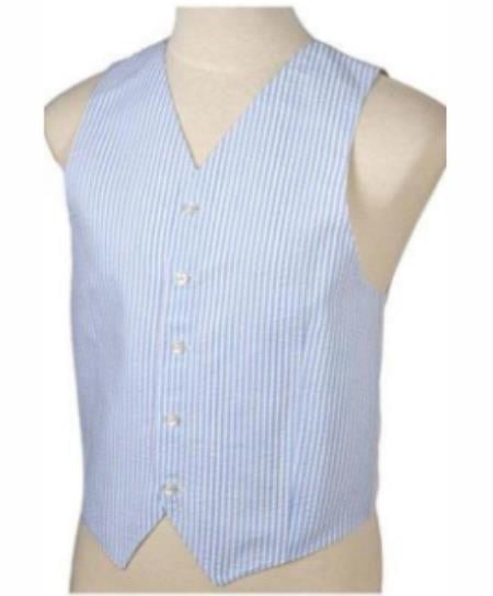 Striped Light Blue and White Seersucker Vests