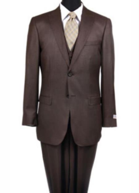 Mens Slim Fit Vested Suit - Slim Fit 3 Pieces Brown Suit