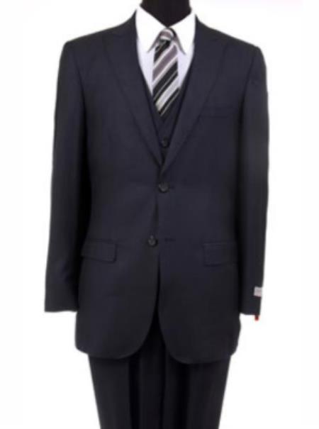 Men’s Black 3 Piece Vested Suit with 2 Button Jacket, Formal Wedding Business Suit