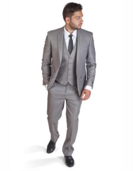 Mens Slim Fit Vested Suit - Slim Fit 3 Pieces Grey Suit