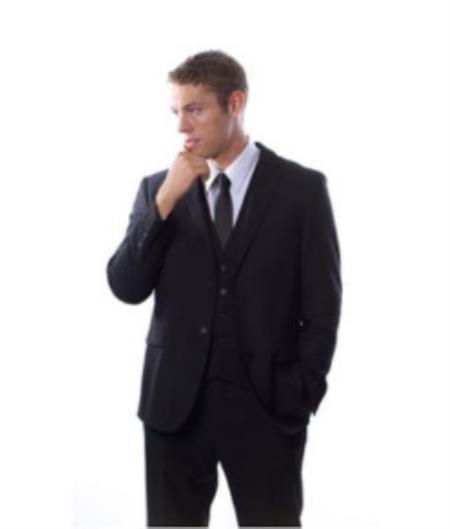 Mens Slim Fit Vested Suit - Slim Fit 3 Pieces Black Suit