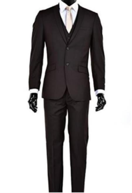 Mens Slim Fit Vested Suit - Slim Fit 3 Pieces Brown Suit