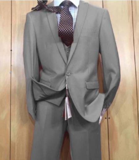 Mens Slim Fit Vested Suit - Slim Fit 3 Pieces Grey Suit