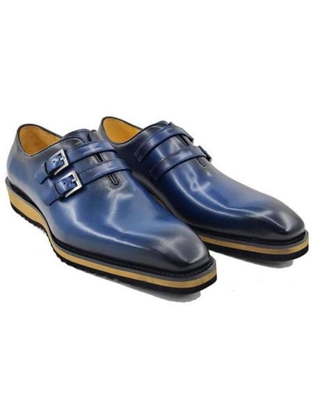 Carrucci Navy Calfskin Double Monk Soft Sole Mens
