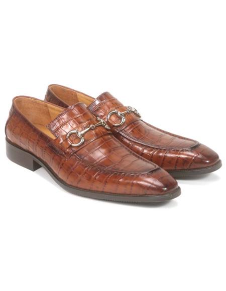 Carrucci Cognac Gator Print Embossed Leather Mens