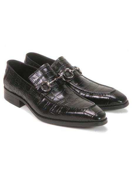 Carrucci Black Gator Print Embossed Leather Mens