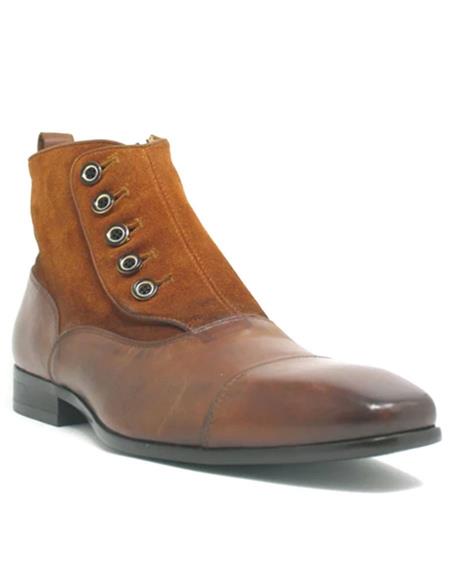 Carrucci Cognac Leather and Canvas Upper Button Up
