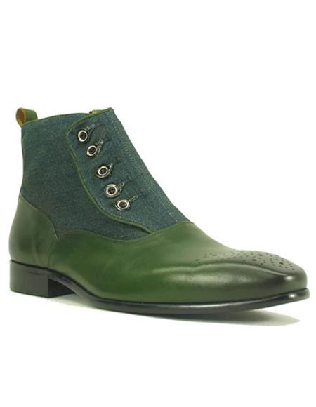 Carrucci Olive Leather and Canvas Upper Button Up