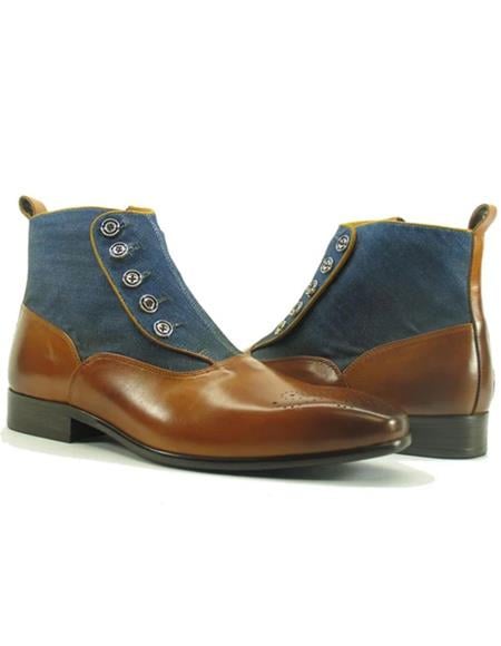 Carrucci Brown Leather and Canvas Upper Button Up