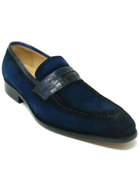 Carrucci Navy Suede Leather with Leather Trim