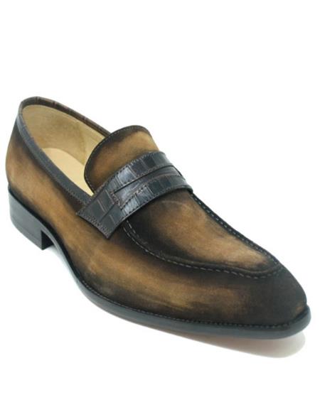 Carrucci Brown Suede Leather with Leather Trim