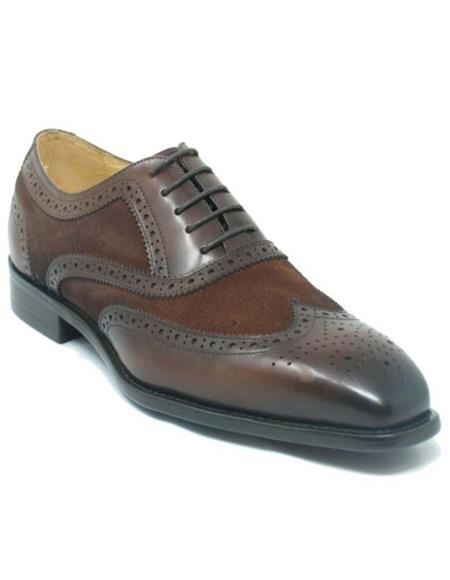 Carrucci Chestnut Mixed Media Leather and Suede Oxford
