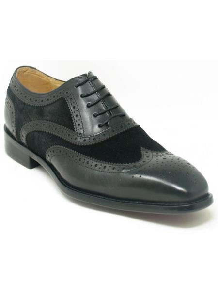 Carrucci Black Mixed Media Leather and Suede Oxford