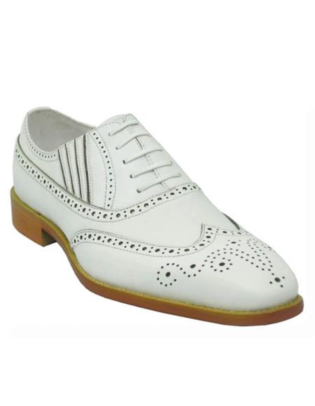 Carrucci White Leather Wingtip Lace Up Oxford