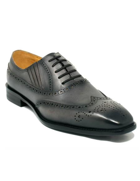 Carrucci Grey Leather Wingtip