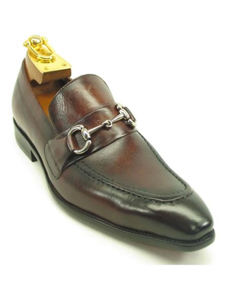 Carrucci Chestnut Signature Leather Horse Bit Buckle Mens Loafer
