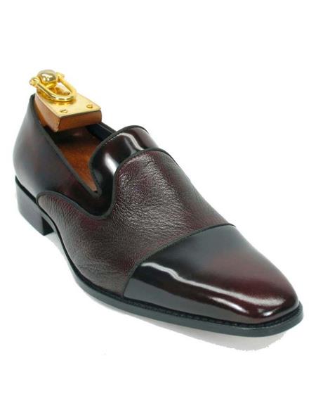 Carrucci Burgundy Deerskin and Patent Leather Mens Loafer