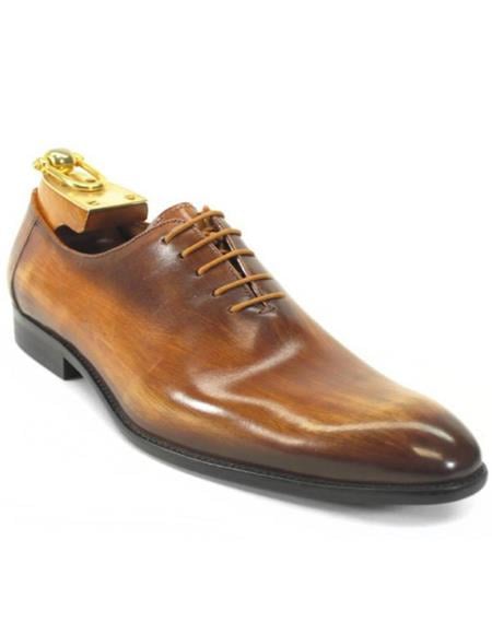 Carrucci Cognac Calfskin Leather Plain Toe Oxfords
