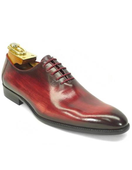 Carrucci Burgundy Calfskin Leather Plain Toe Oxfords