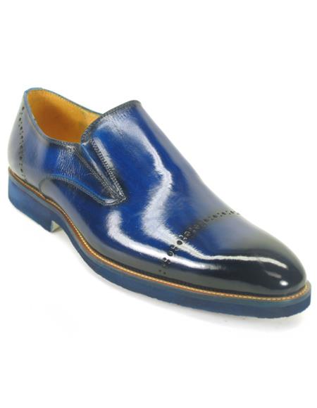 Carrucci Cobalt Blue Calfskin Leather Brushed