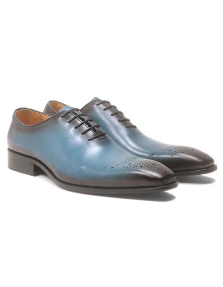 Carrucci Ocean Blue Calfskin Leather Toned Oxfords