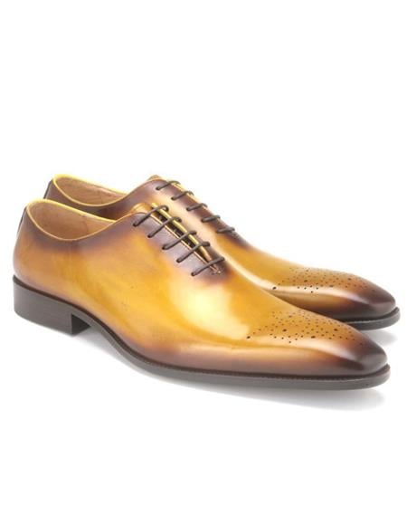 Carrucci Cognac Calfskin Leather Toned Oxfords