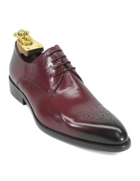 Carrucci Burgundy Genuine Calfskin Leather Oxfords