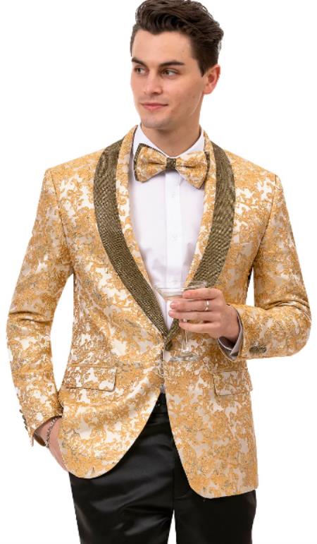 Mens Paisley Pattern and Prom 2025 Tuxedo in Gold
