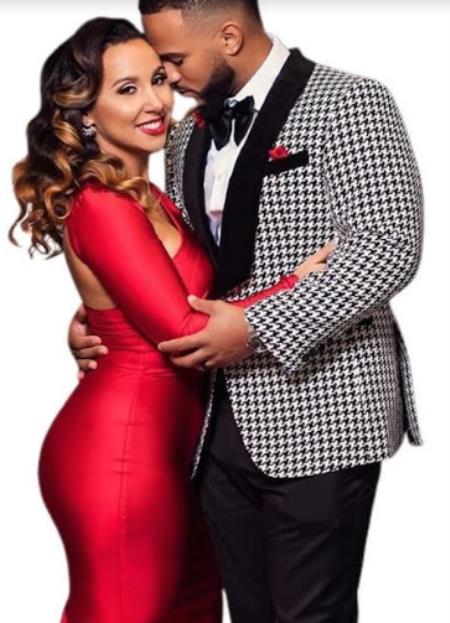 Mens Black and White Tuxedo Houndstooth Prom 2025 Suits - Groom Tuxedo