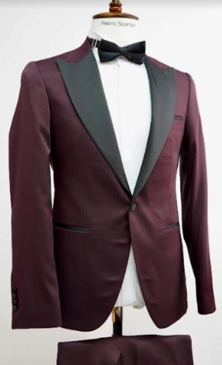 Mens One Button Peak Label Suit Gray and Black main image 1