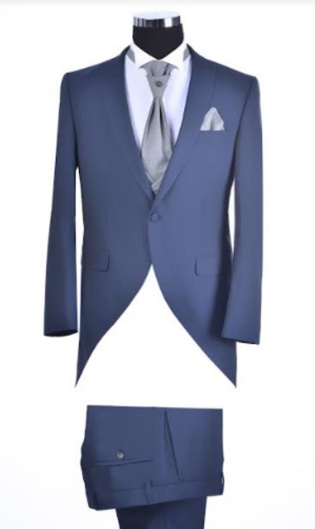 Mens Navy Blue Cutaway Suit - Groom Tailcoat Tuxedo Suit With Vest