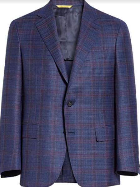 Mens 2 Button Suit Jacket Sport Coat Blazer Blue