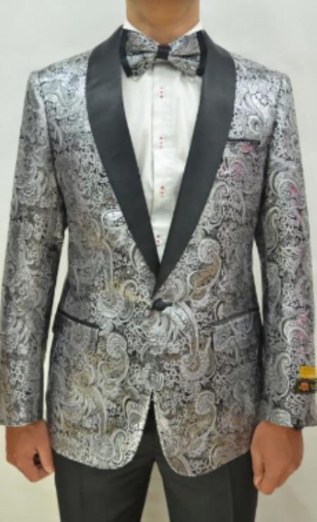 Mens Prom 2026 Blazer - Black and Silver Blazer For Homecoming