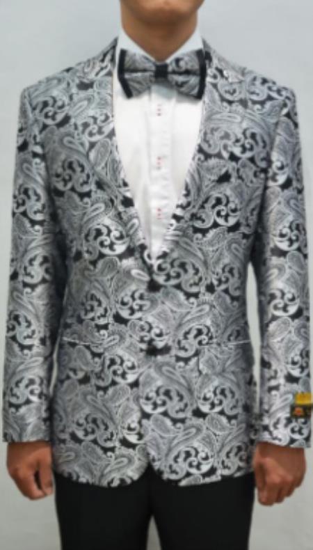 Mens Prom 2026 Blazer - Black and Silver Blazer For Homecoming