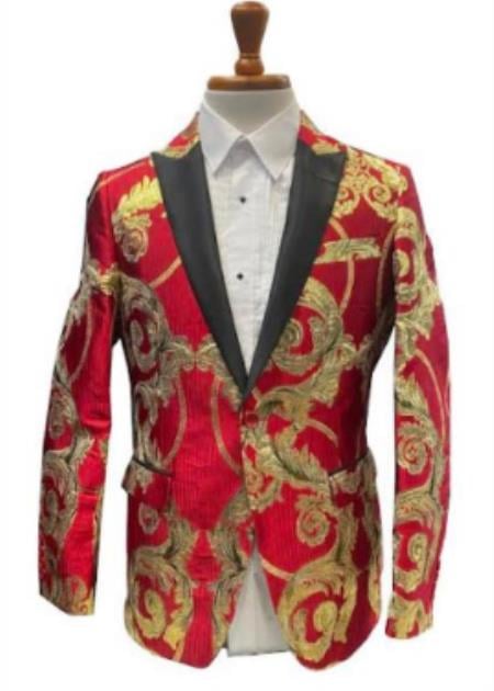 Mens Prom 2026 Blazer - Red and Gold Blazer For Homecoming