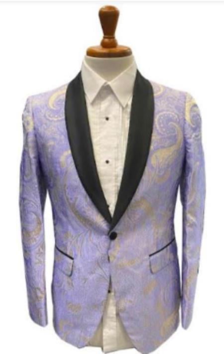 Mens Prom 2026 Blazer - Lavender and Gold Blazer For Homecoming