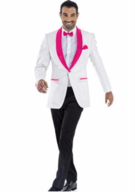 Mens Prom 2025 Blazer - White ~ Fuchsia Blazer For Homecoming