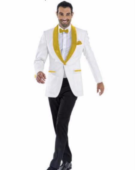 Mens Prom 2026 Blazer - White ~ Gold Blazer For Homecoming
